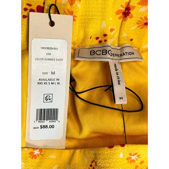 BCBGeneration Fit and Flare Elastic Waistband Midi Skirt Yellow Floral M NWT - Picture 12 of 13